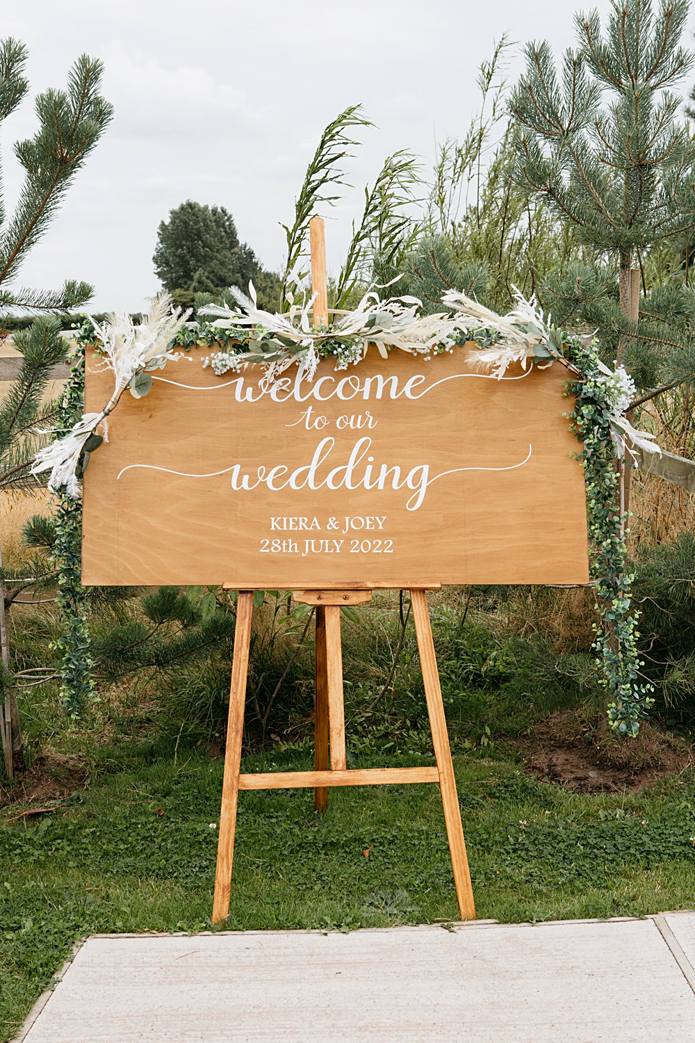 Wooden Welcome Sign Greenery Elegant Farm Wedding Jenny Rose Photography