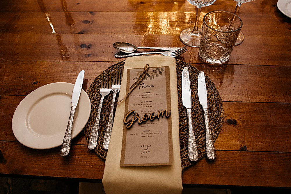 Place Setting Mat Hessian Laser Cut Wooden Name Elegant Farm Wedding Jenny Rose Photography