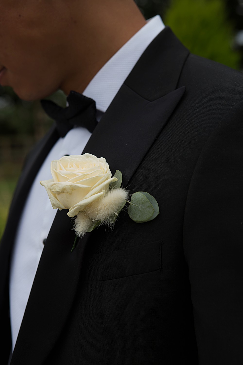 Groom White Rose Buttonhole Elegant Farm Wedding Jenny Rose Photography