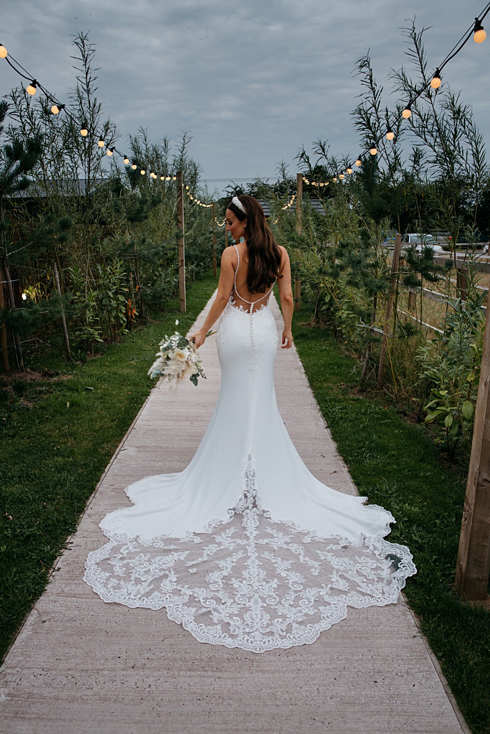 Dress Gown Bride Bridal Straps Lace Train Elegant Farm Wedding Jenny Rose Photography