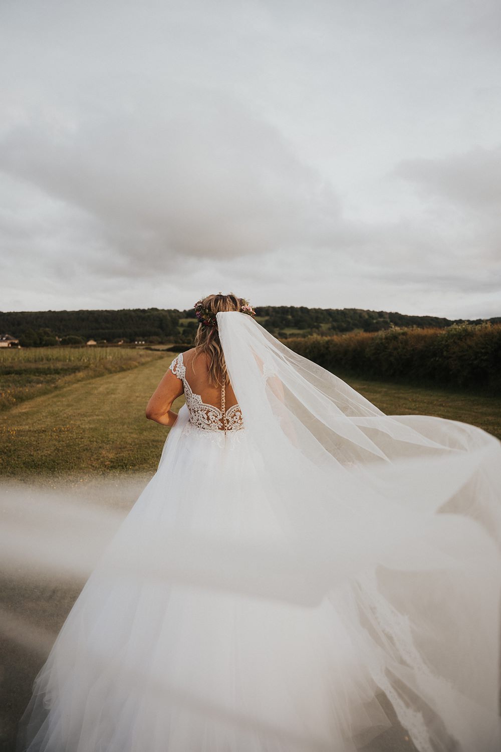 Dress Gown Bride Bridal Tulle Skirt Veil Enzoani Fun Colourful Barn Wedding Firewood Film