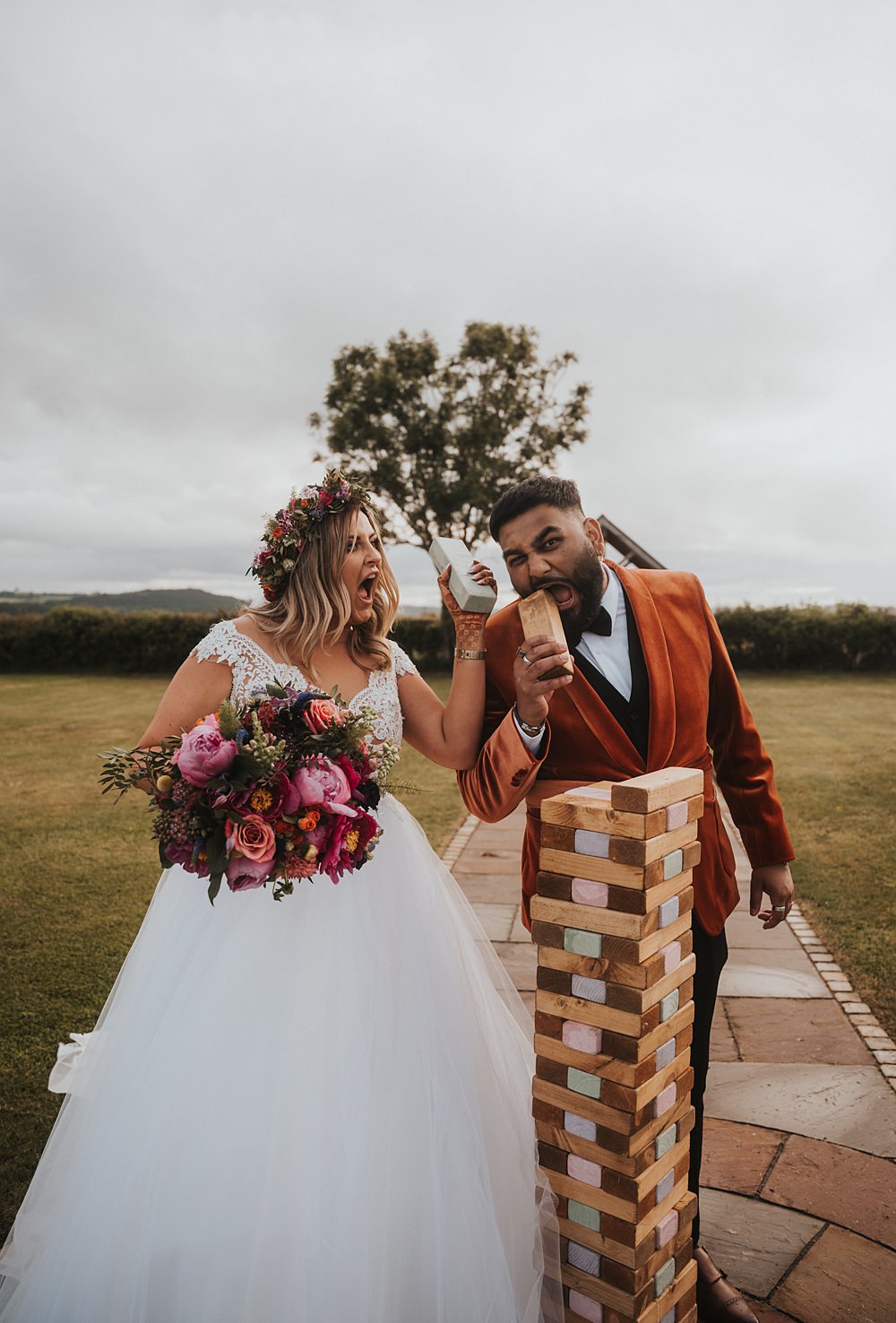 Jenga Game Fun Colourful Barn Wedding Firewood Film