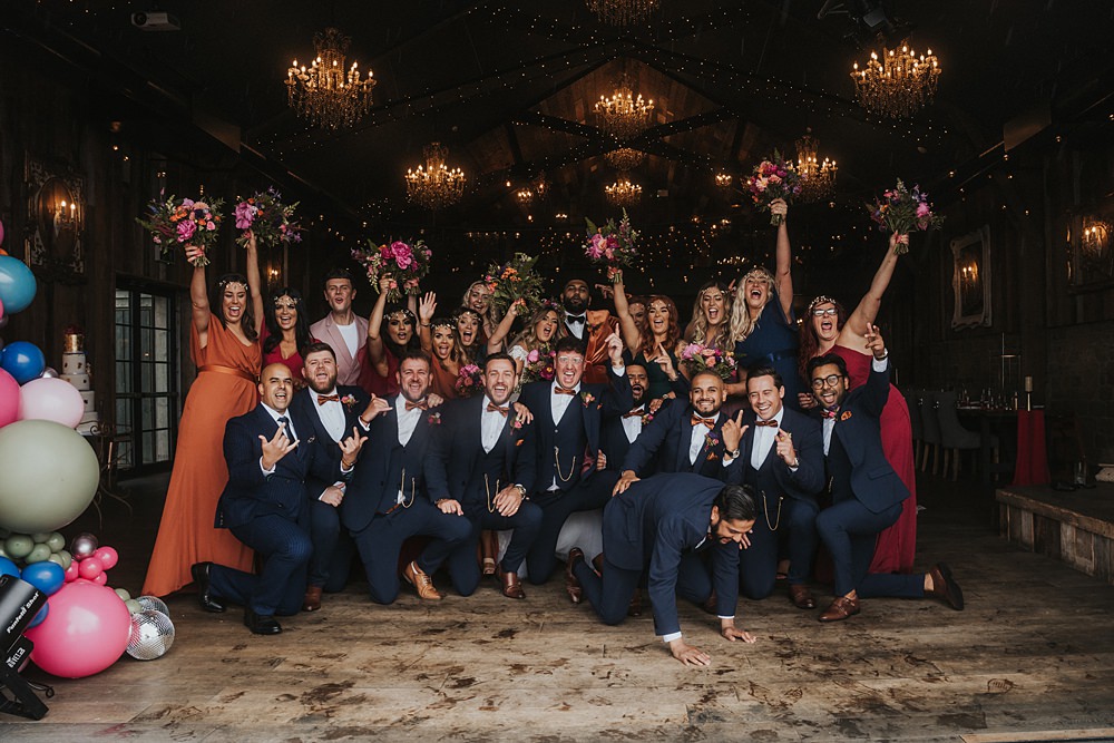 Groomsmen Suits Navy Blue Fun Colourful Barn Wedding Firewood Film