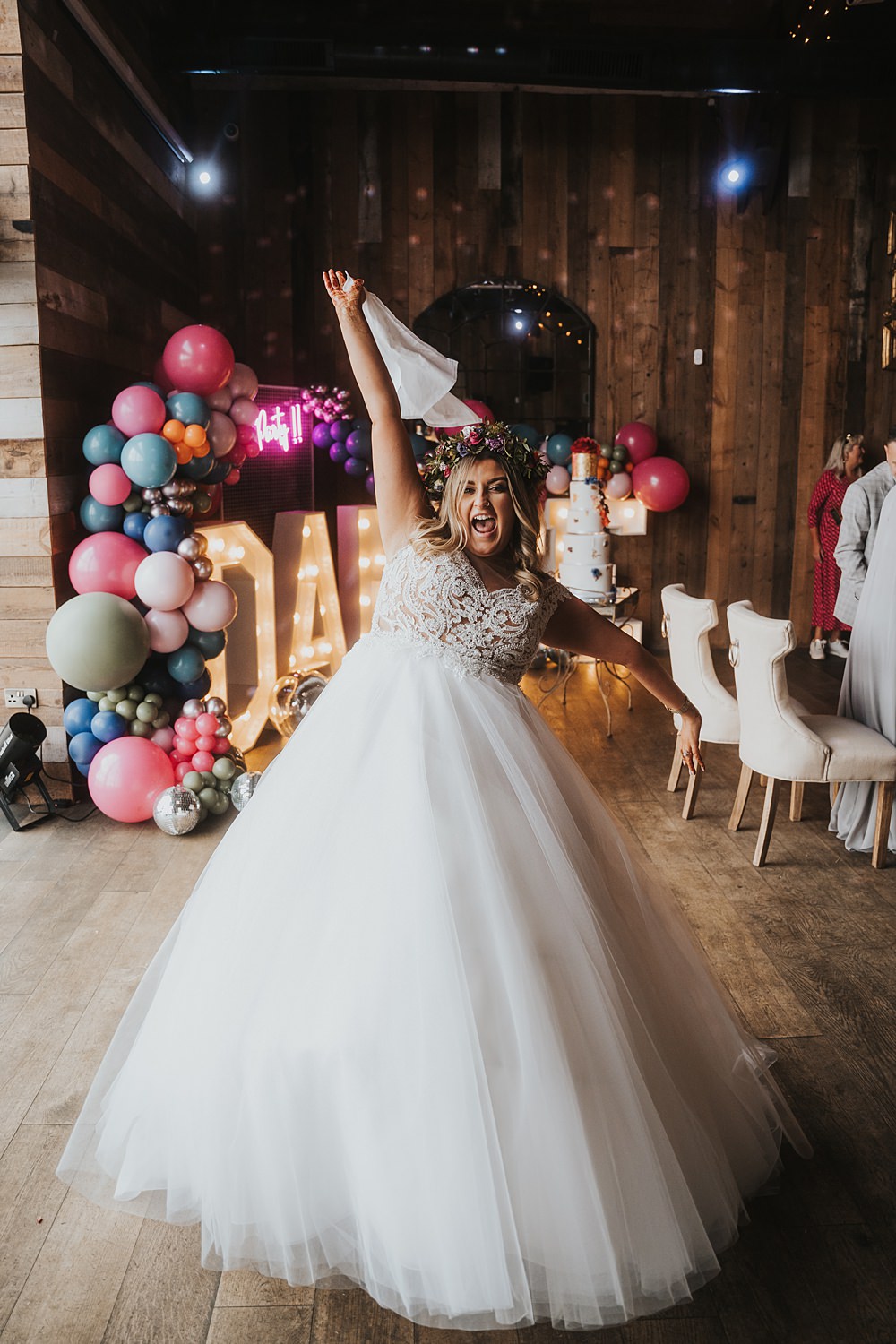 Dress Gown Bride Bridal Tulle Skirt Veil Enzoani Fun Colourful Barn Wedding Firewood Film