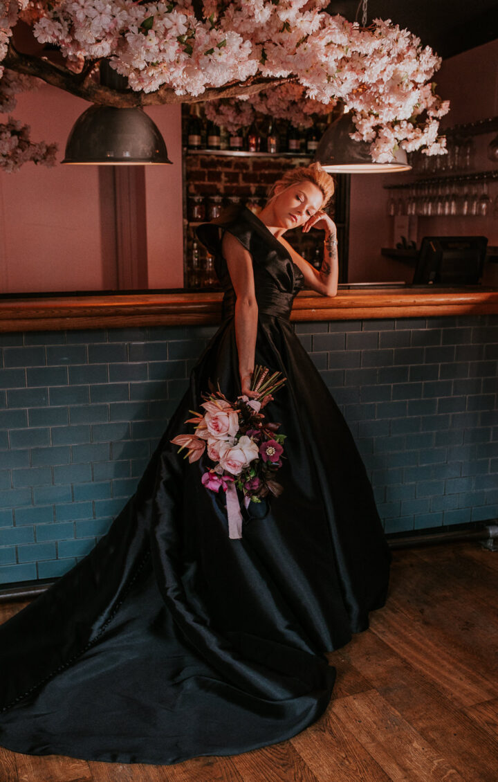 Halloween Wedding Ideas Black Gown Aurora Grey Photography