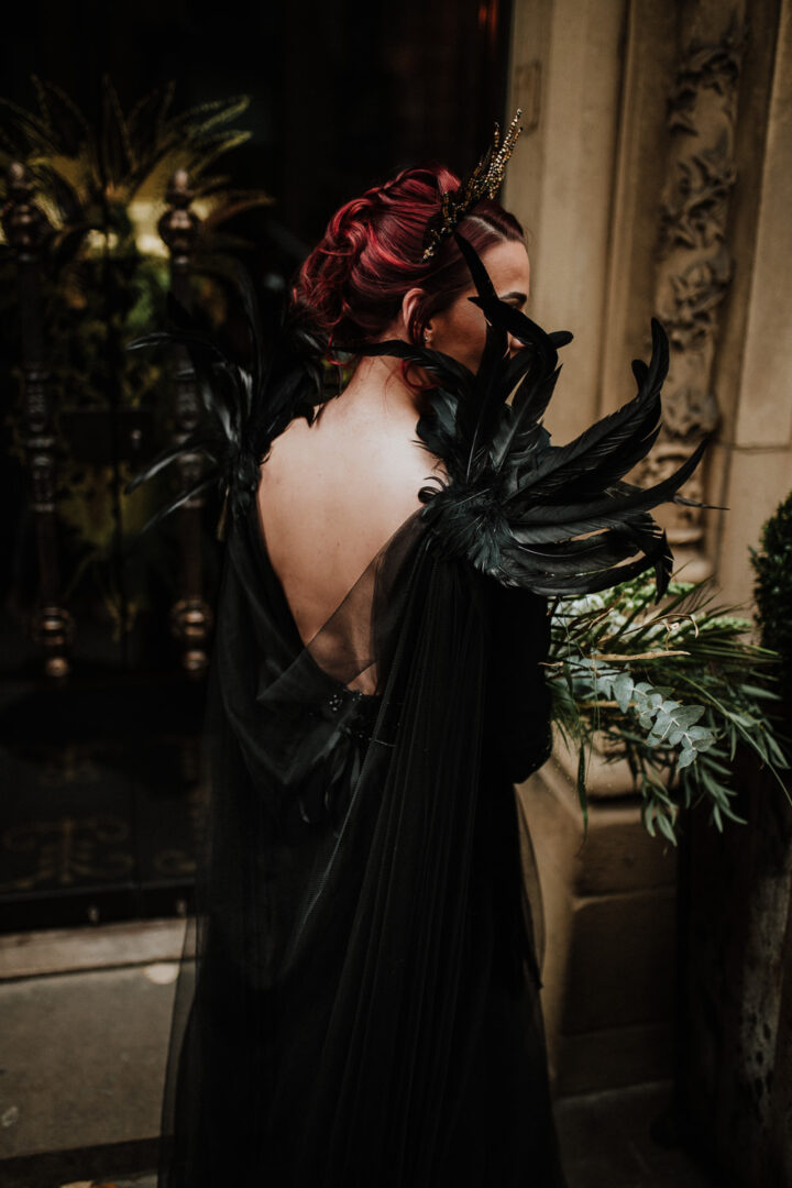 Halloween Wedding Ideas Feather Cape Taylar-Jayde Photography