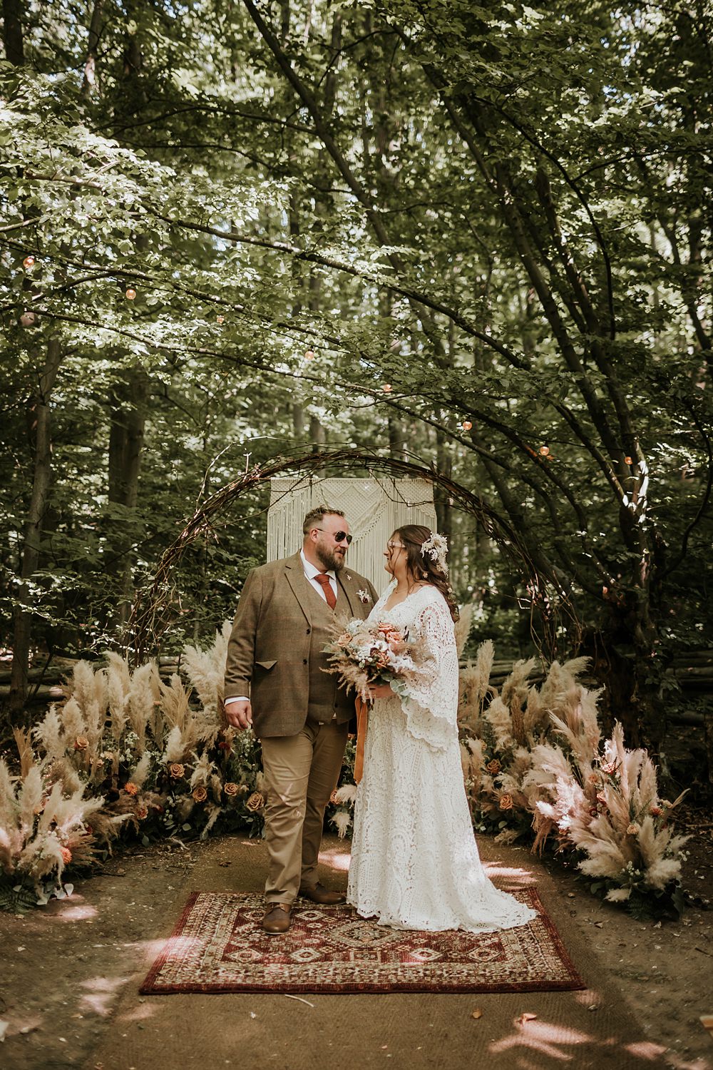 Kent Woodland Wedding Paul Fuller Photography Pampas Grass Macrame Aisle Ceremony Decor Backdrop