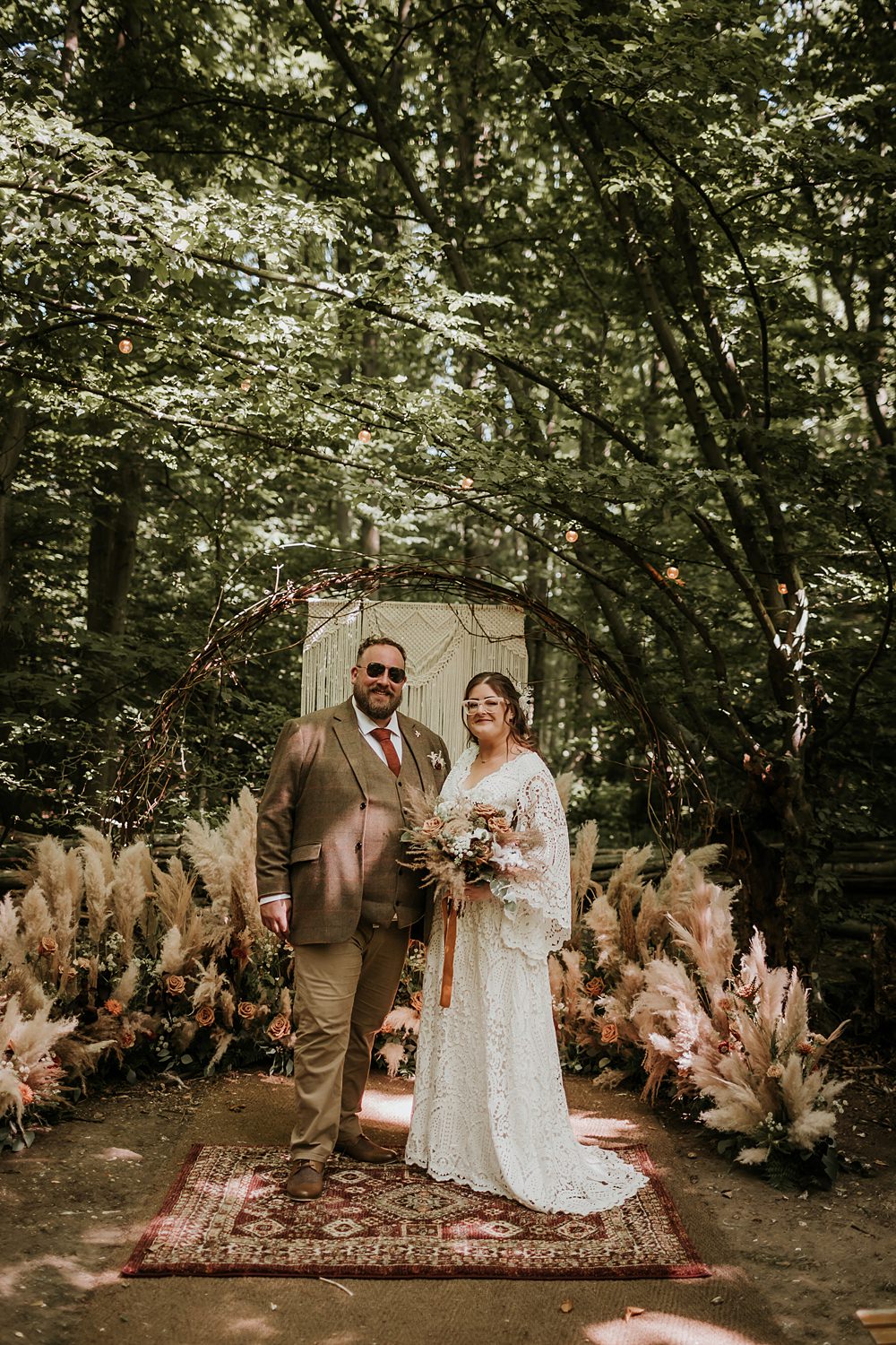 Kent Woodland Wedding Paul Fuller Photography Pampas Grass Macrame Aisle Ceremony Decor Backdrop