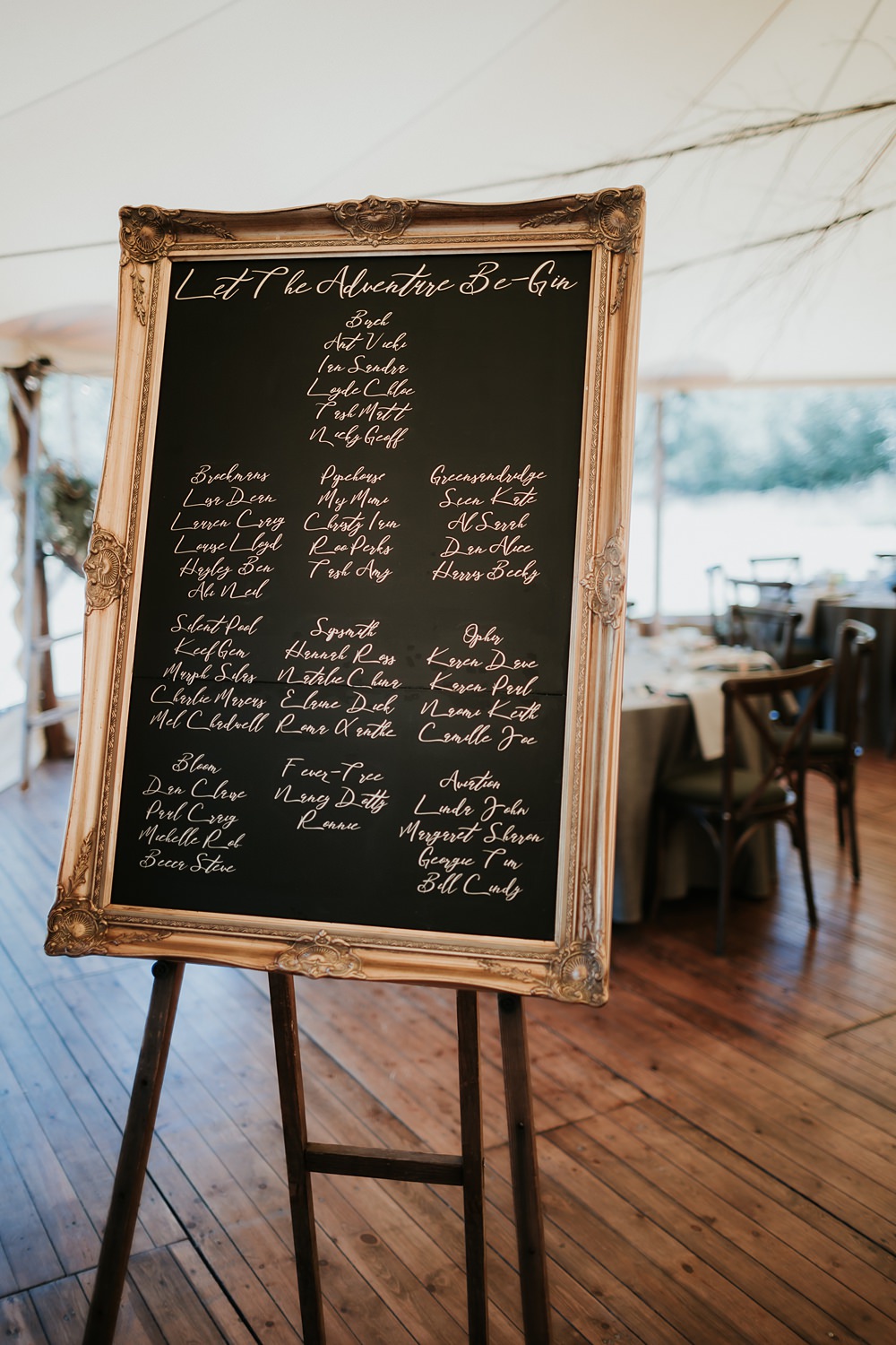 Chalkboard Table Plan Gold Frame Kent Woodland Wedding Paul Fuller Photography