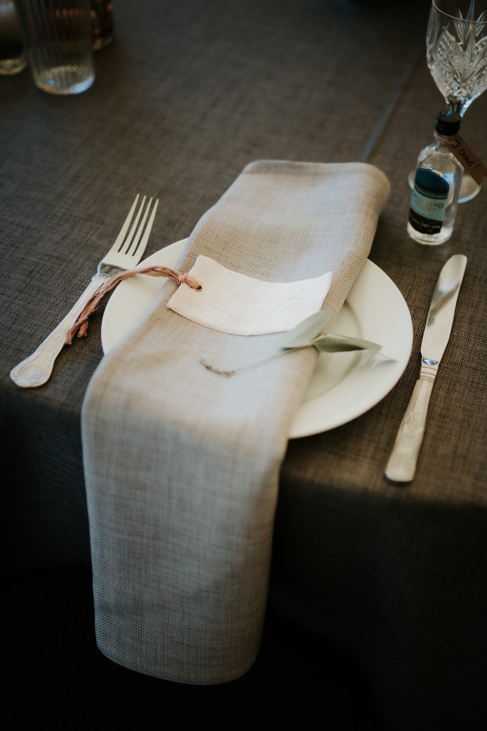 Grey Npakin Place Setting Kent Woodland Wedding Paul Fuller Photography