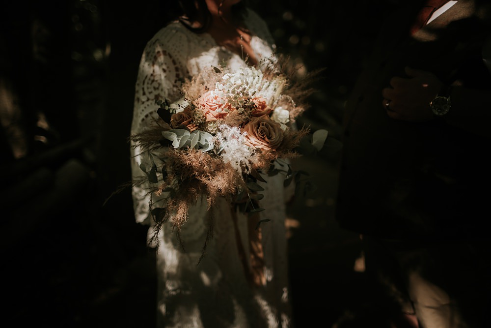 Bouquet Flowers Bride Bridal Dusky Pink Rose Grass Kent Woodland Wedding Paul Fuller Photography