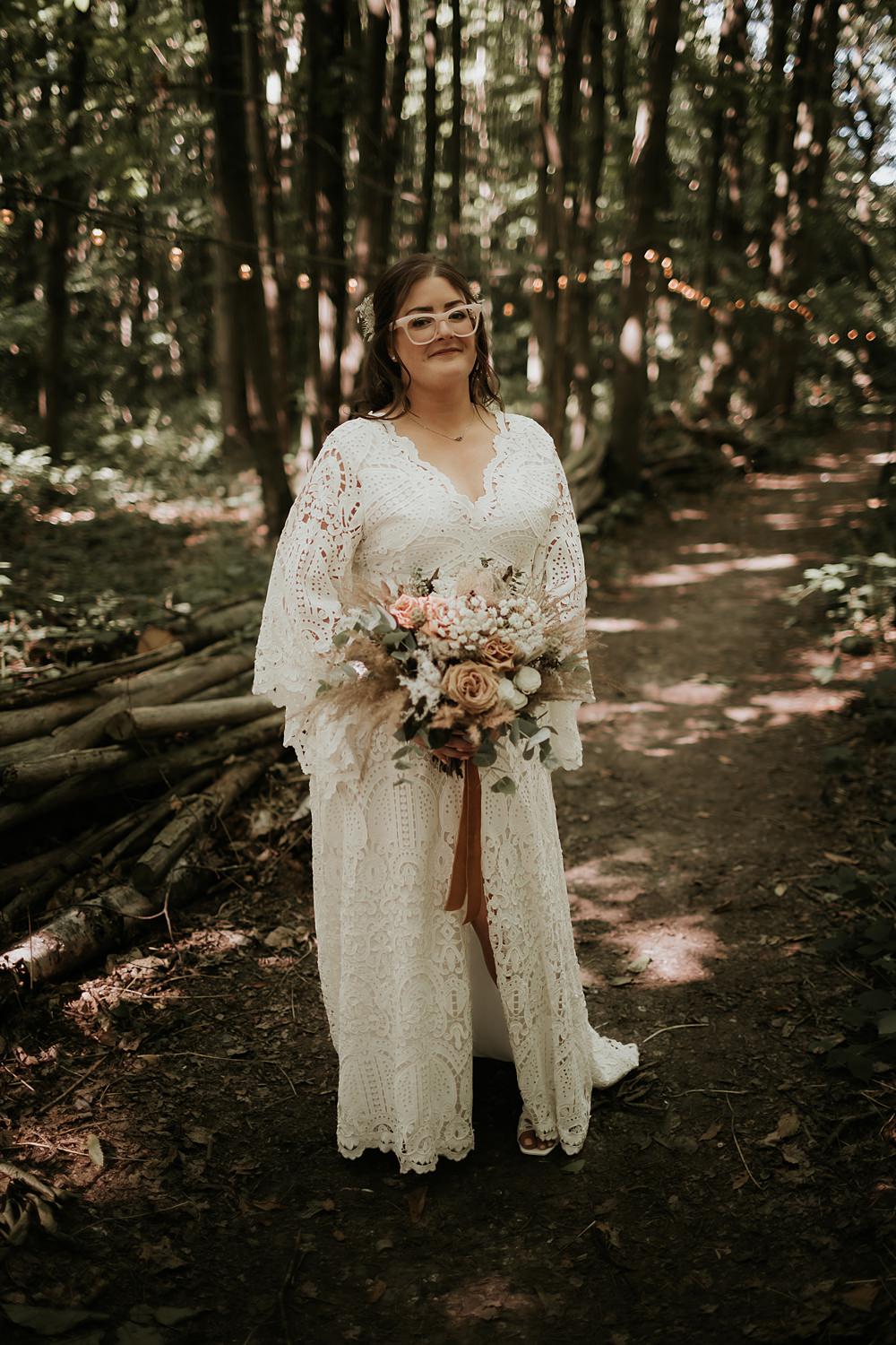 Boho Lace Dress Long Sleeves Bride Bridal Kent Woodland Wedding Paul Fuller Photography