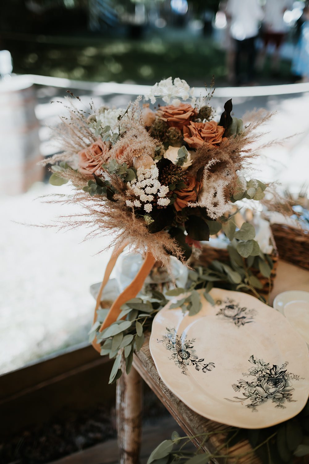 Bouquet Flowers Bride Bridal Dusky Pink Rose Grass Kent Woodland Wedding Paul Fuller Photography