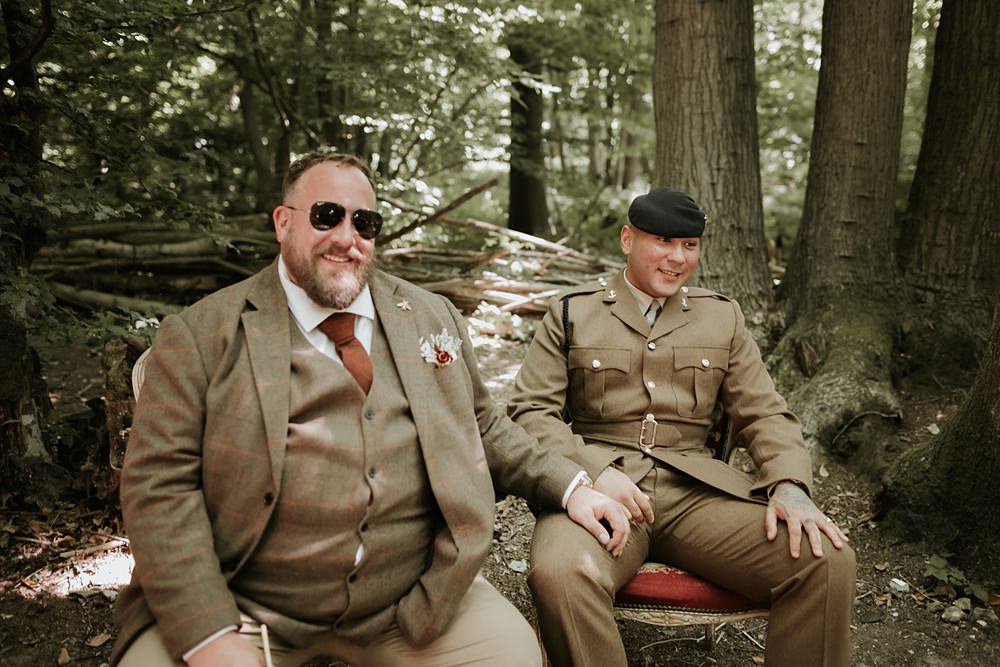 Groom Tweed Suit Brown Red Tie Kent Woodland Wedding Paul Fuller Photography