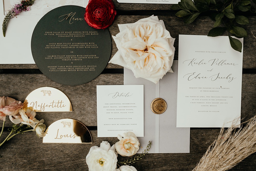 Nizuc Resort Wedding Kape Photography Stationery Invites Flat Lay