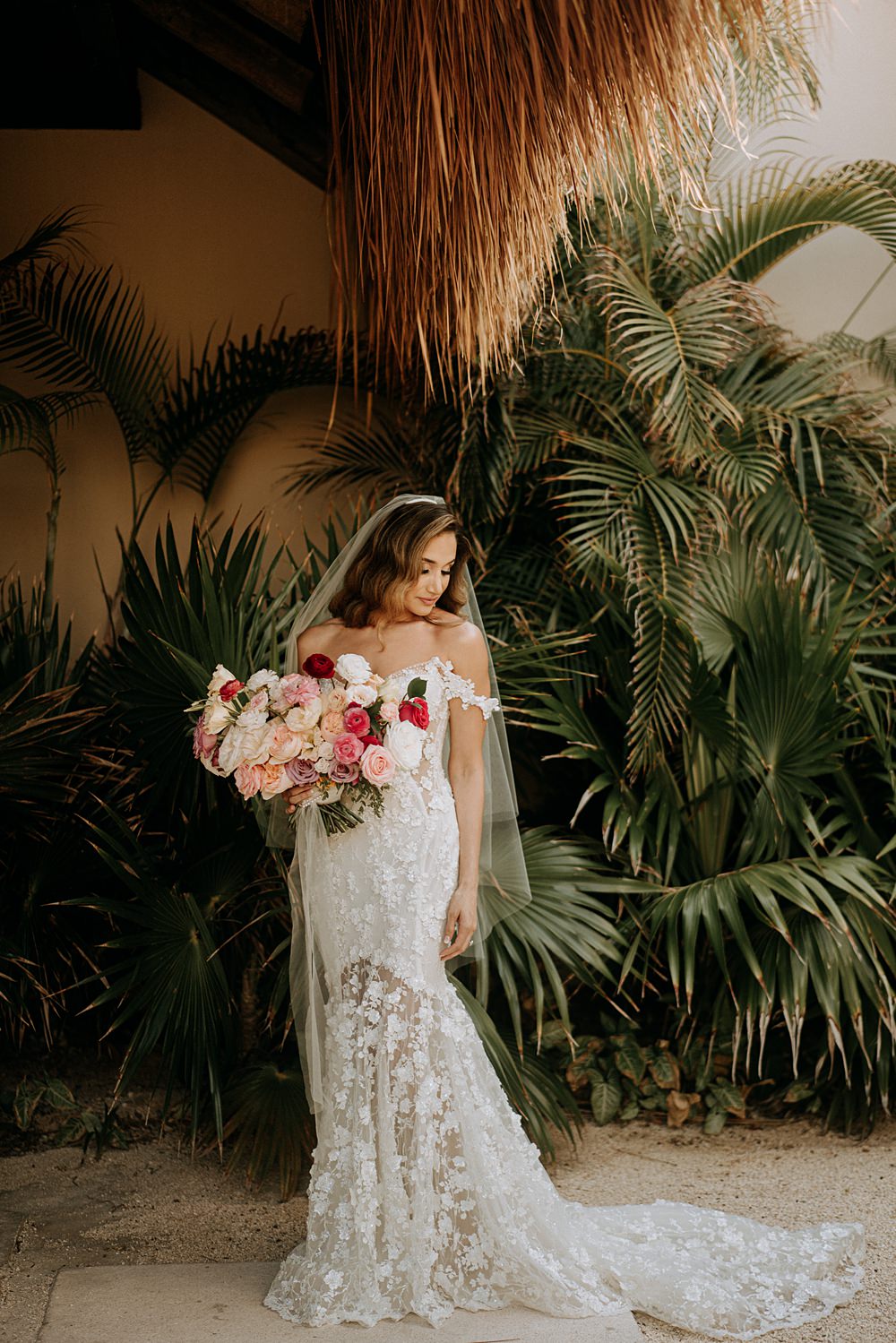 Dress Gown Bride Bridal Galia Lahav Maya 3D Flowers Train Nizuc Resort Wedding Kape Photography