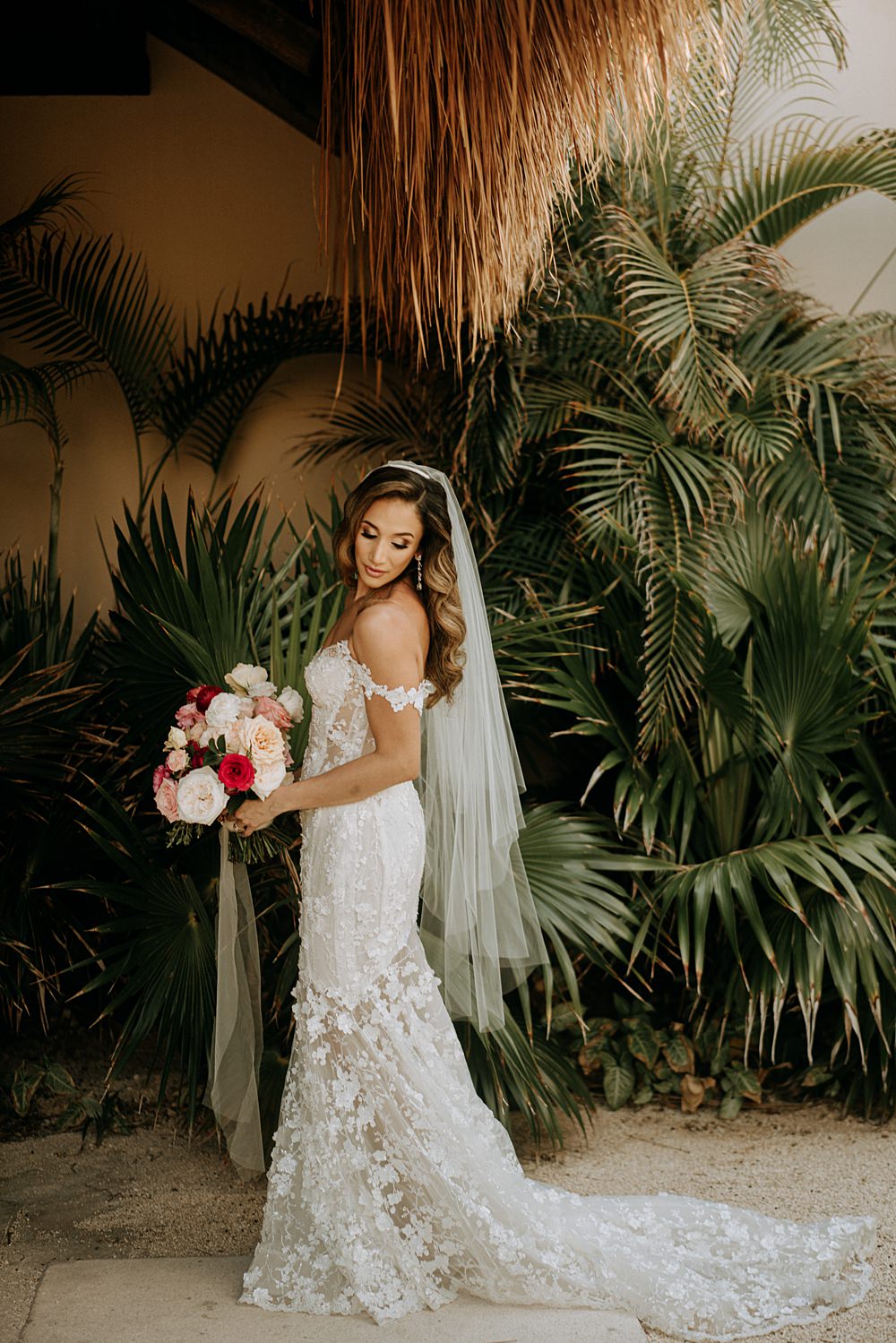 Dress Gown Bride Bridal Galia Lahav Maya 3D Flowers Train Nizuc Resort Wedding Kape Photography