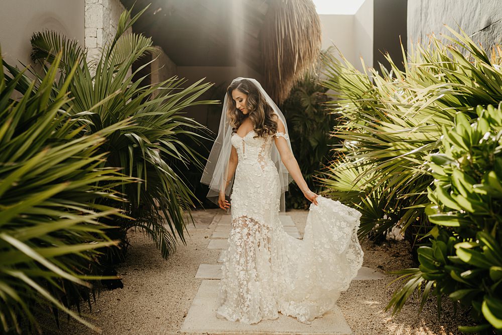 Dress Gown Bride Bridal Galia Lahav Maya 3D Flowers Train Nizuc Resort Wedding Kape Photography