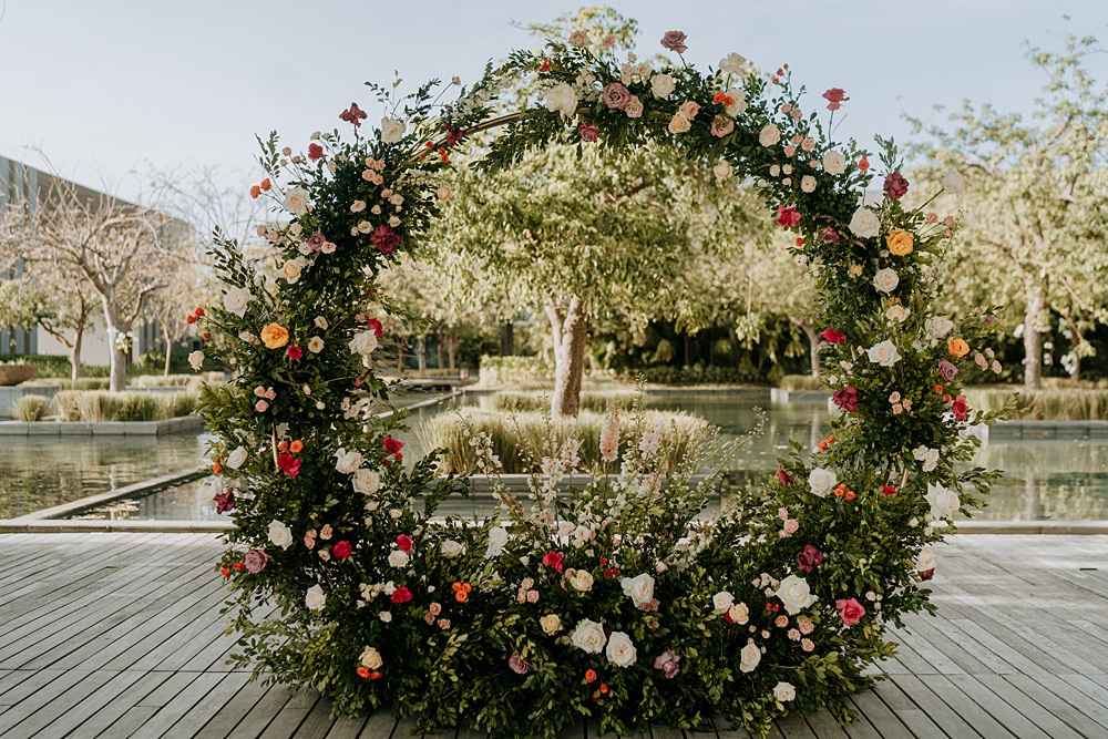 Moon Gate Hoop Flowers Backdrop Decor Ceremony Nizuc Resort Wedding Kape Photography