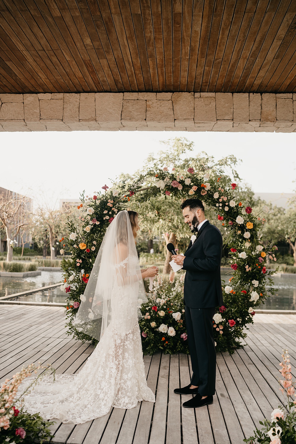Moon Gate Hoop Flowers Backdrop Decor Ceremony Nizuc Resort Wedding Kape Photography