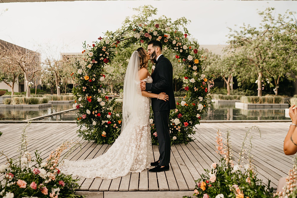 Moon Gate Hoop Flowers Backdrop Decor Ceremony Nizuc Resort Wedding Kape Photography