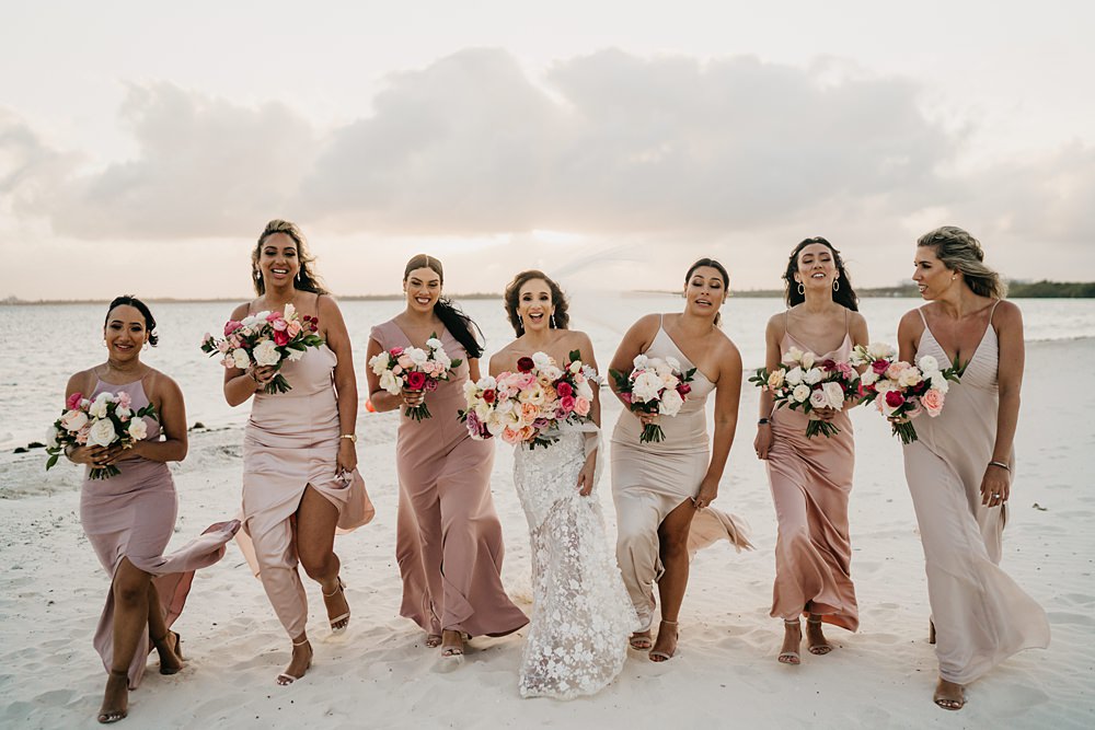Mismatched Pink Bridesmaid Dresses Nizuc Resort Wedding Kape Photography