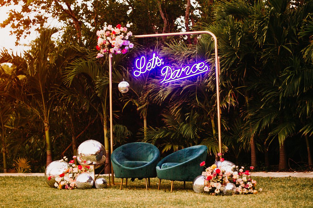 Neon Sign Backdrop Flowers Nizuc Resort Wedding Kape Photography