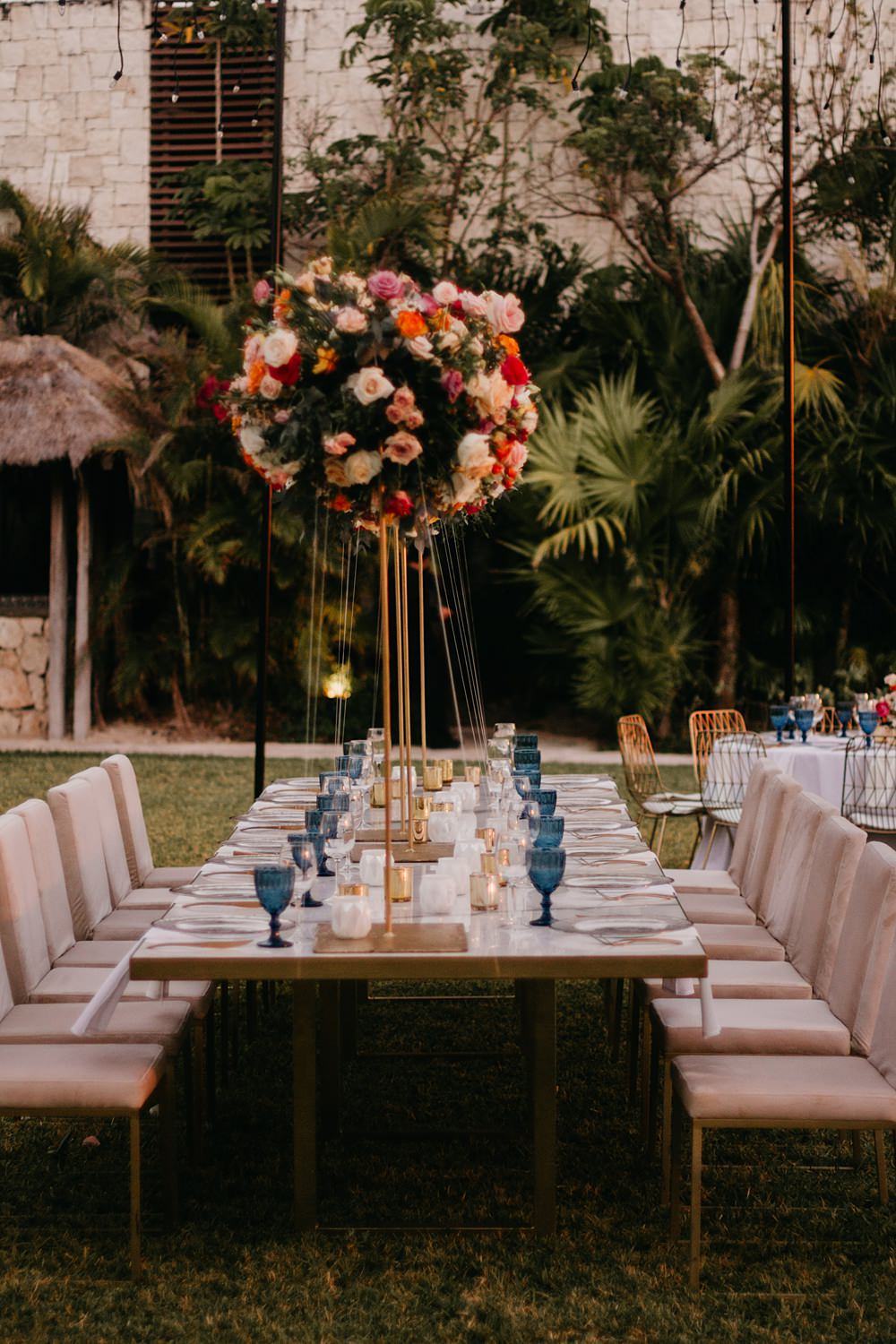 Tall Centrepiece Table Flowers Nizuc Resort Wedding Kape Photography