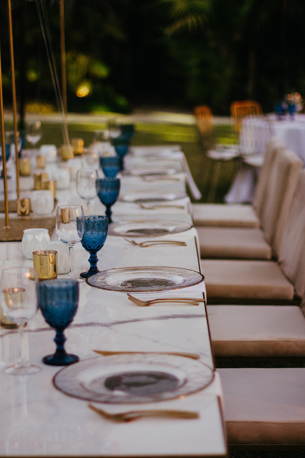 Blue Glasses Table Decor Nizuc Resort Wedding Kape Photography