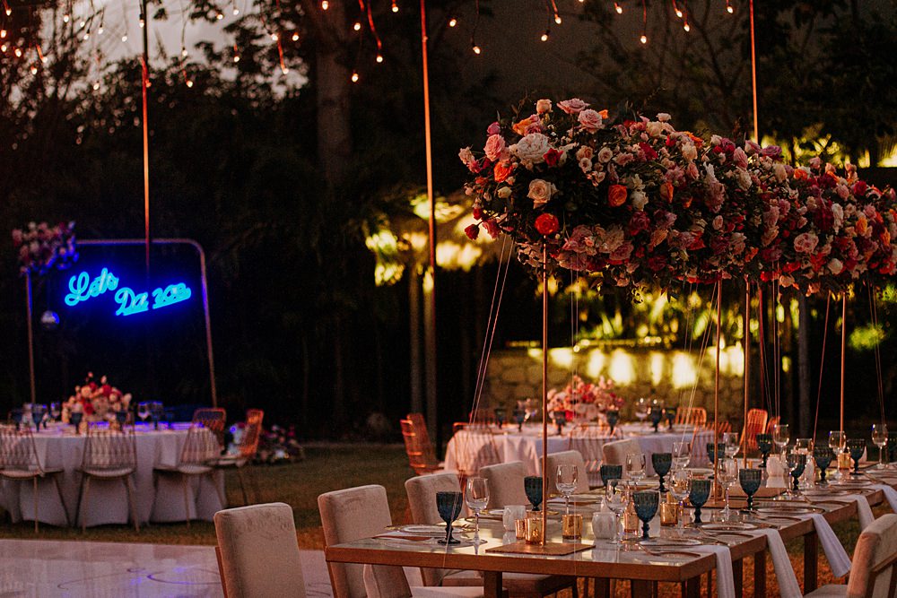 Tall Centrepiece Table Flowers Nizuc Resort Wedding Kape Photography