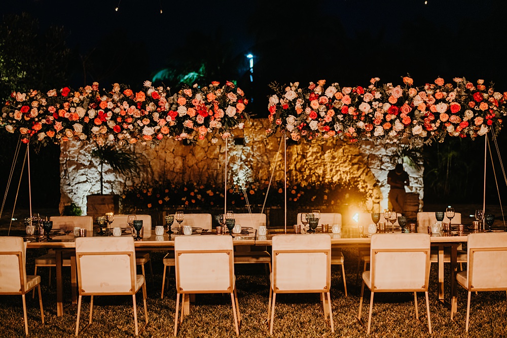 Tall Centrepiece Table Flowers Nizuc Resort Wedding Kape Photography