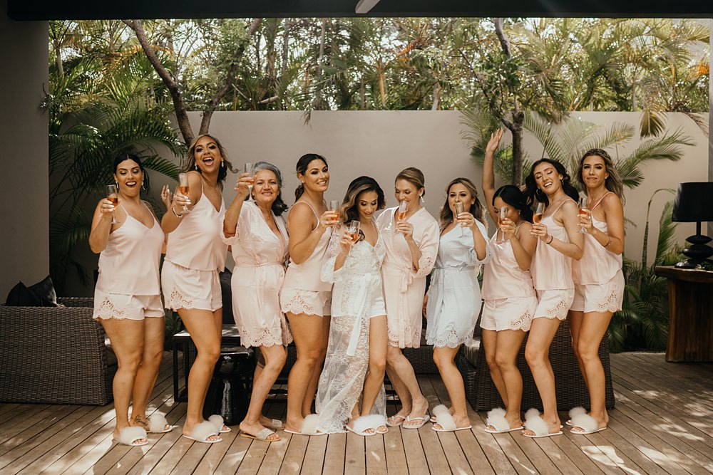 Bride PJs Dressing Gown Robe Bridesmaids Nizuc Resort Wedding Kape Photography
