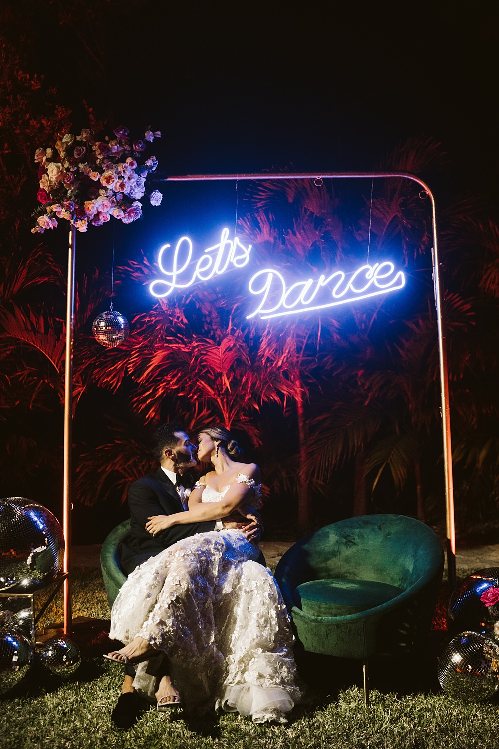 Neon Sign Backdrop Flowers Nizuc Resort Wedding Kape Photography