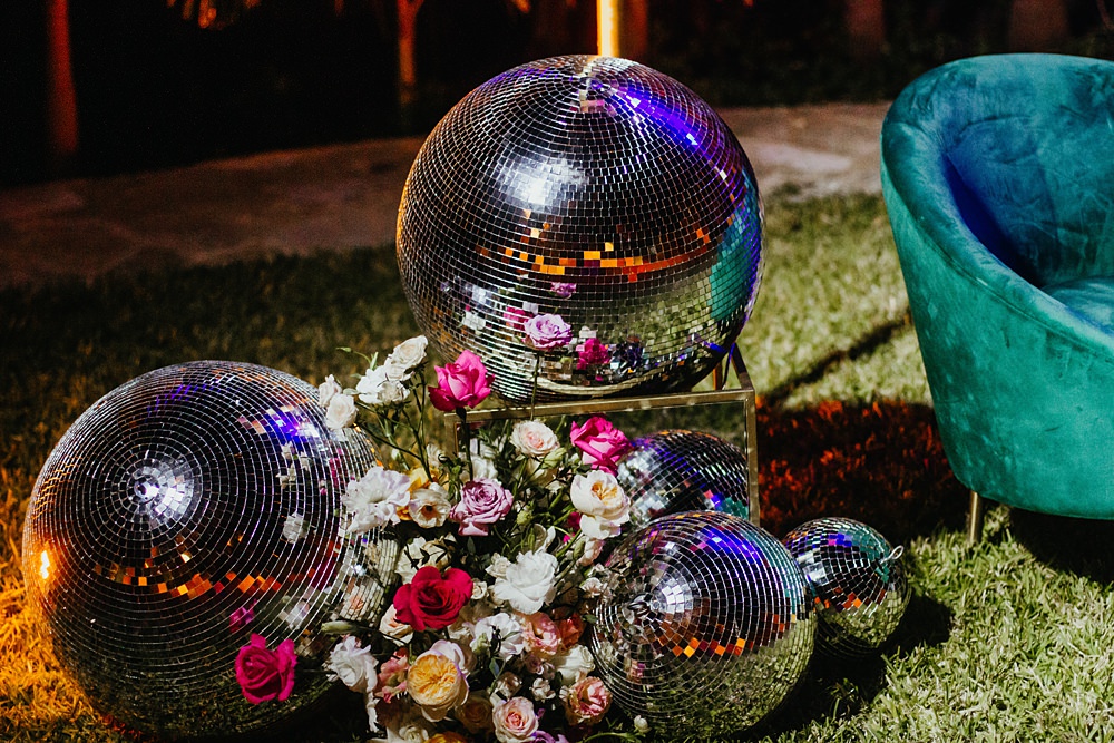 Disco Ball Flowers Decor Nizuc Resort Wedding Kape Photography