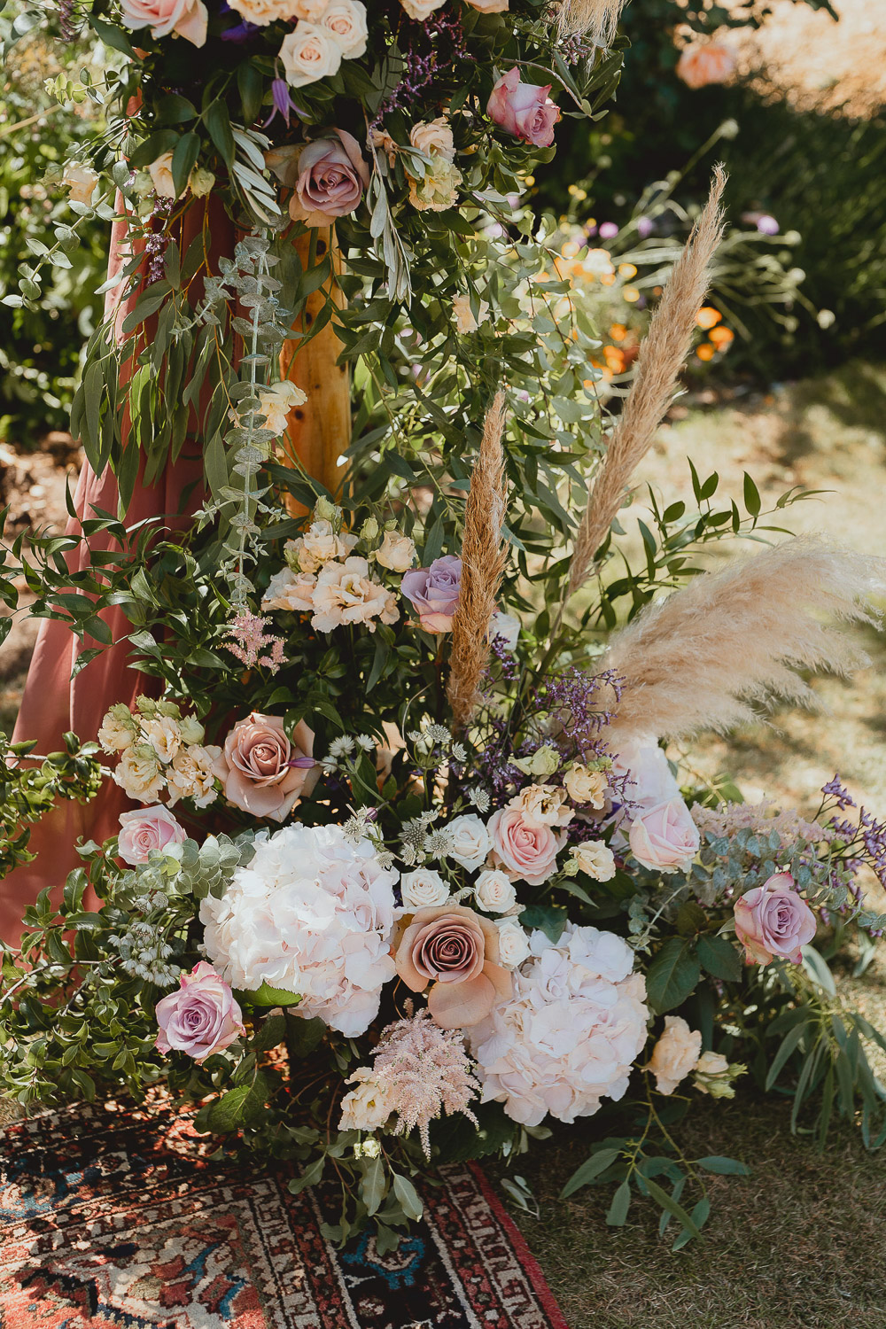 Flower Arrangement Ceremony Pink Pampas Grass Norfolk Beach Wedding Georgia Rachael