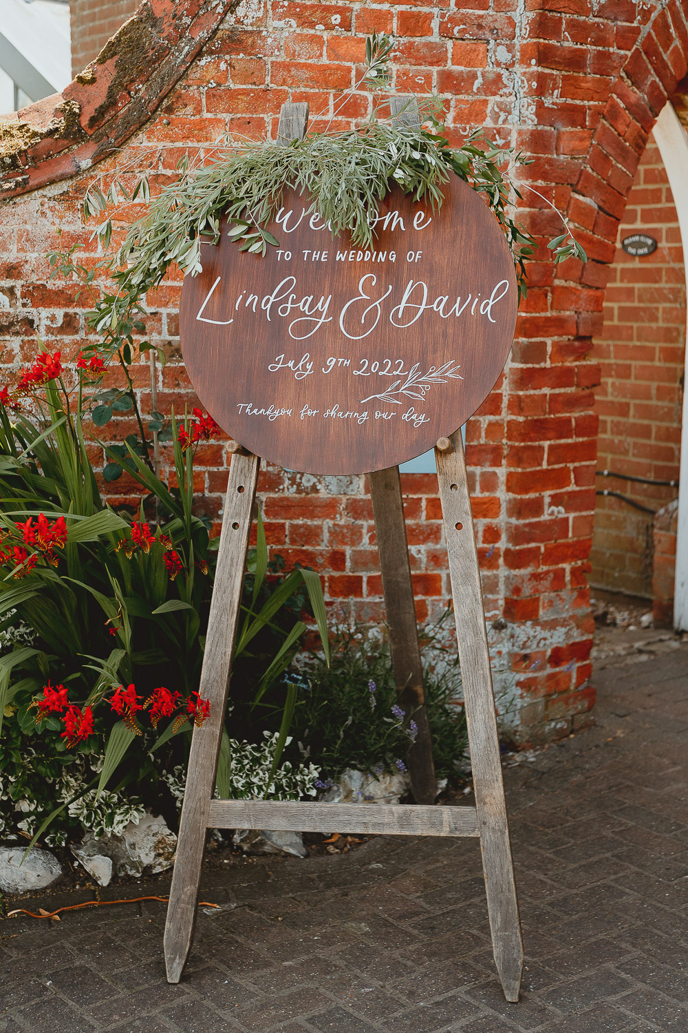 Welcome Sign Wooden Round Circle Norfolk Beach Wedding Georgia Rachael