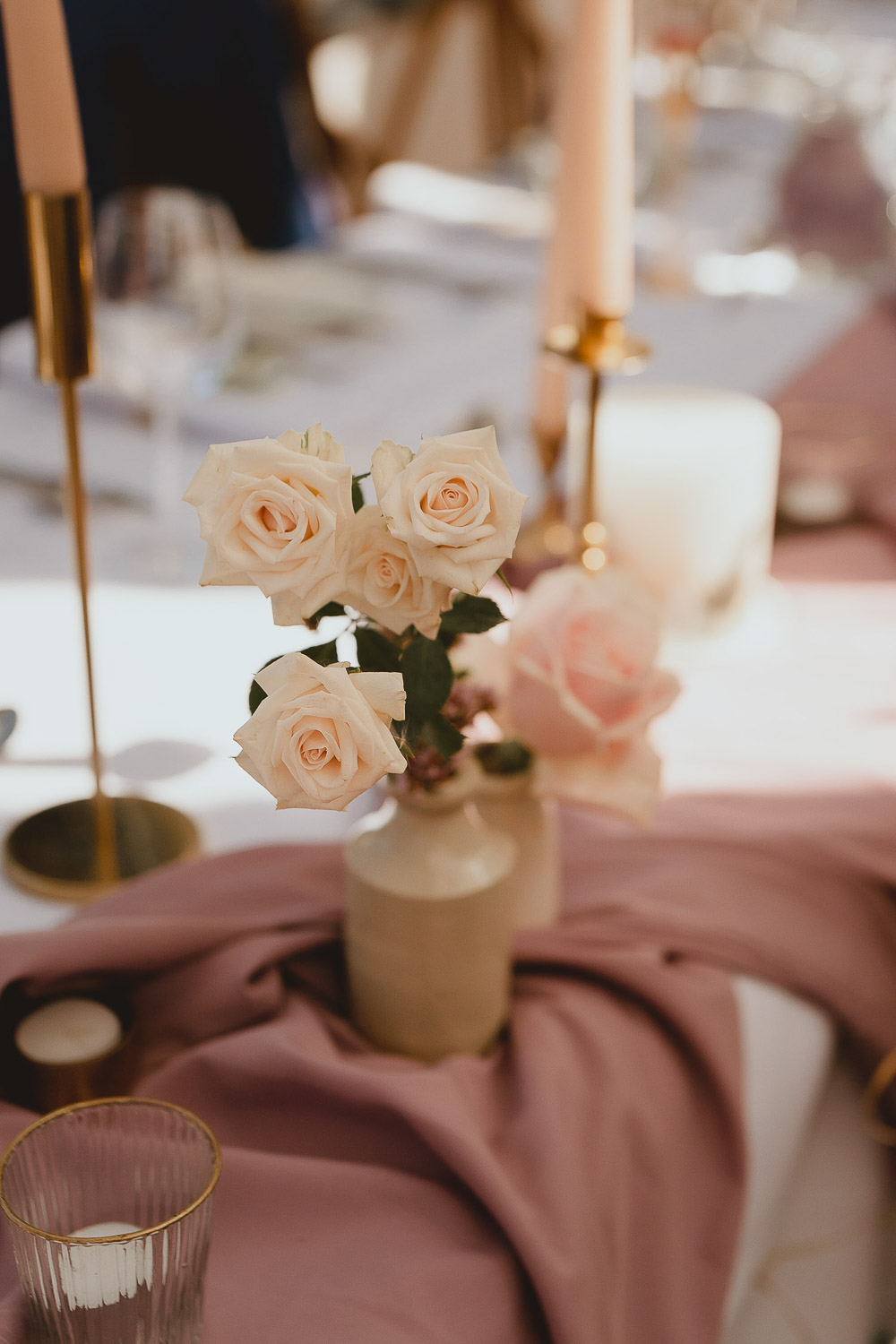 Bottle Vase Pink Rose Centrepiece Flowers Norfolk Beach Wedding Georgia Rachael