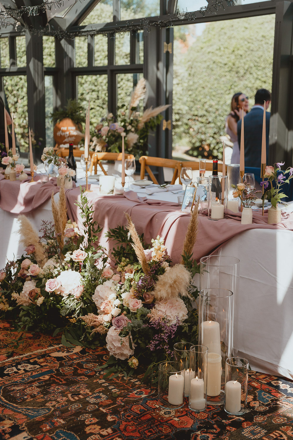 Top Table Decor Pink Gold Flowers Candles Norfolk Beach Wedding Georgia Rachael