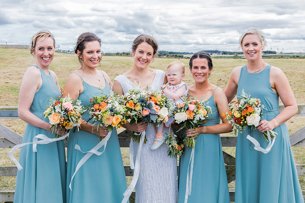 Pale Blue Bridesmaids Dresses Northumberland Barn Wedding Erika Tanith Photography