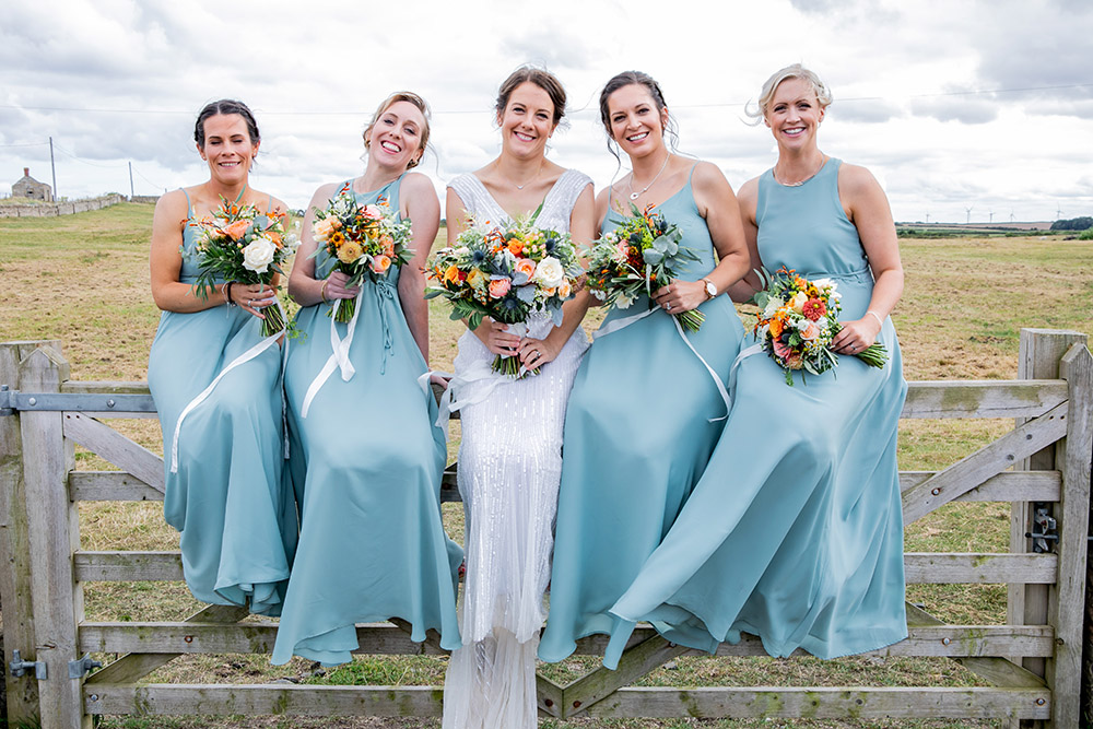 Pale Blue Bridesmaids Dresses Northumberland Barn Wedding Erika Tanith Photography