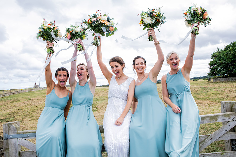 Pale Blue Bridesmaids Dresses Northumberland Barn Wedding Erika Tanith Photography