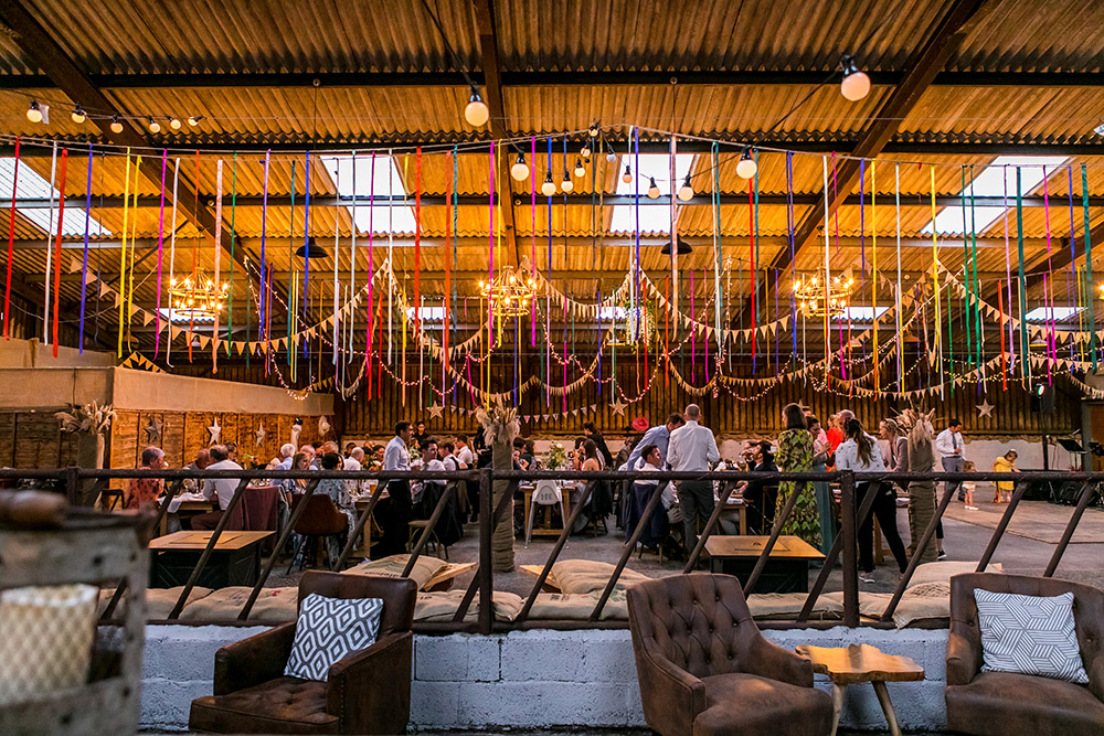 Barn Decor Bunting Rainbow Ribbons Northumberland Barn Wedding Erika Tanith Photography