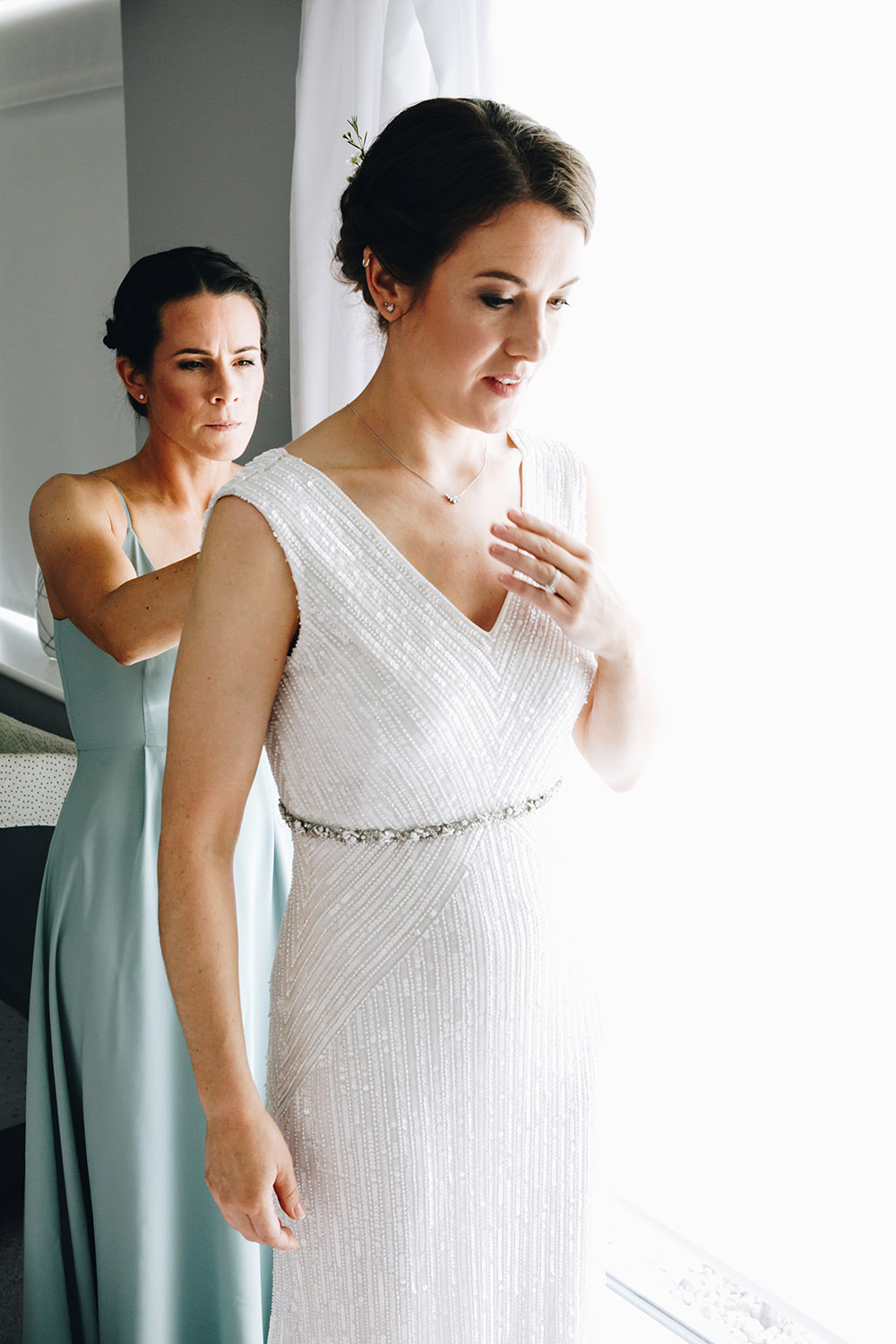 Dress Gown Bride Bridal Sequin Eliza Jane Howell Northumberland Barn Wedding Erika Tanith Photography