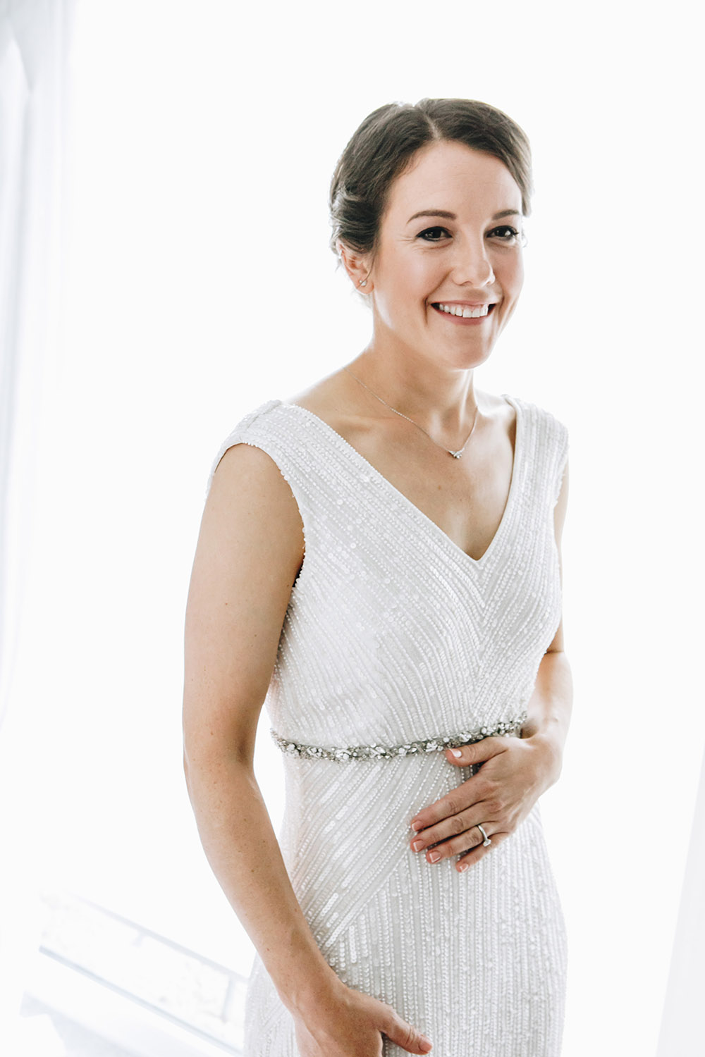 Dress Gown Bride Bridal Sequin Eliza Jane Howell Northumberland Barn Wedding Erika Tanith Photography