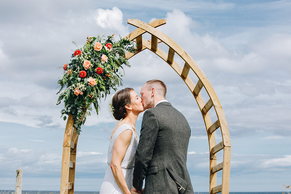 Wooden Arch Backdrop Ceremony Flowers Northumberland Barn Wedding Erika Tanith Photography