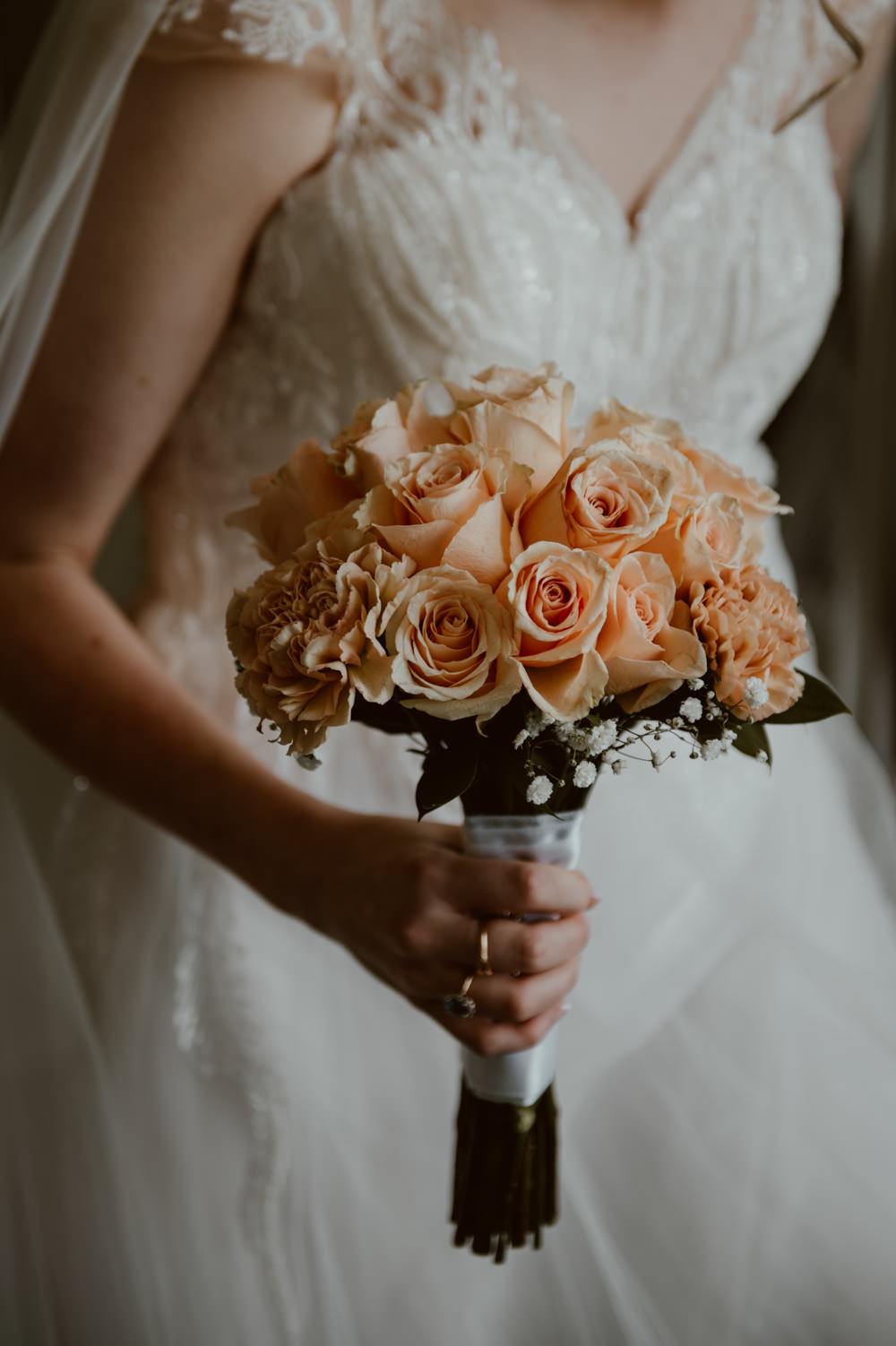 Peach Rose Bouquet Flowers Bride Bridal Stanhill Court Hotel Wedding Sasha Weddings