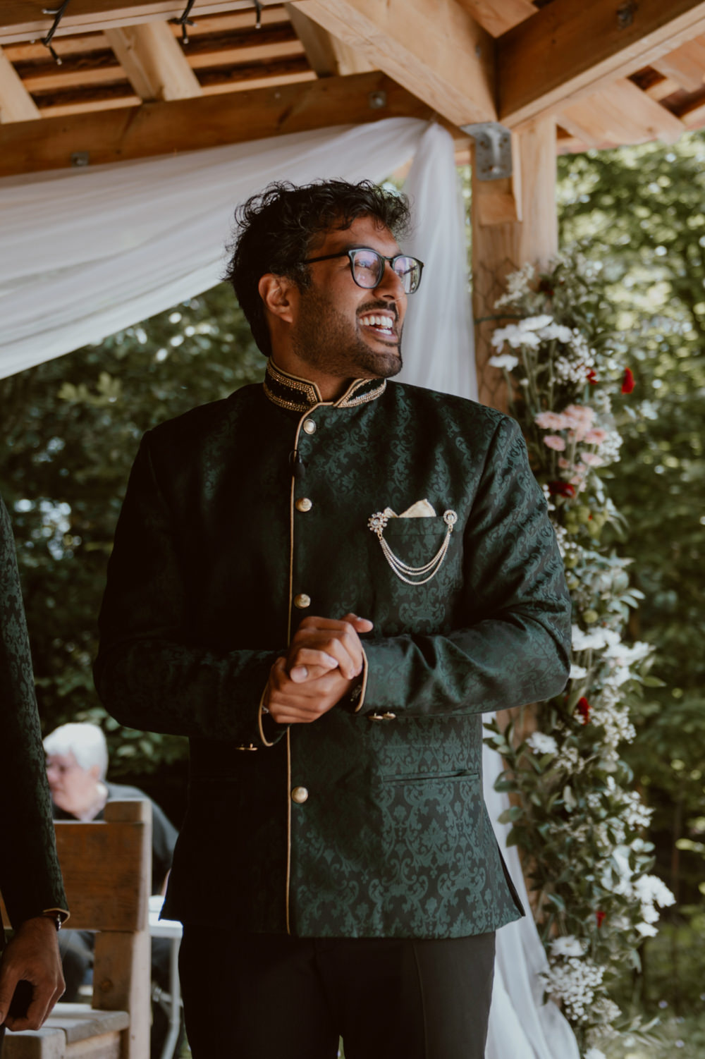 Groom Green Nehru Jacket Stanhill Court Hotel Wedding Sasha Weddings
