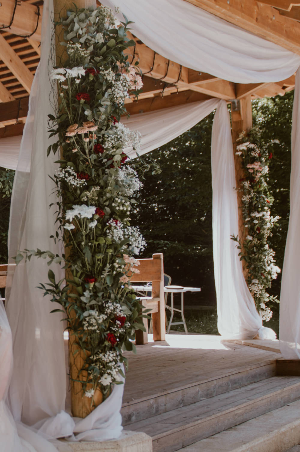 Greenery White Flowers Arch Fabric Ceremony Stanhill Court Hotel Wedding Sasha Weddings