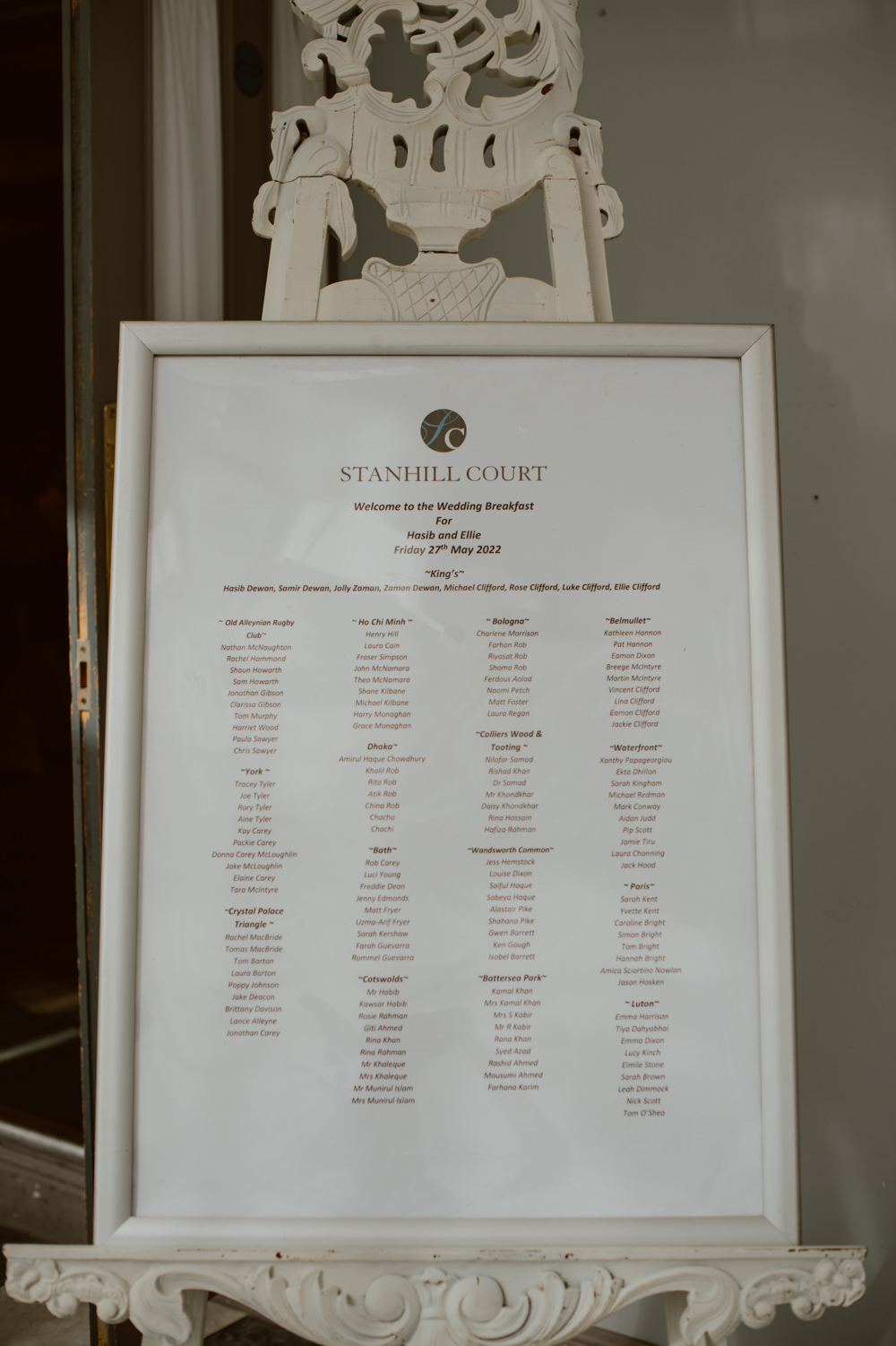 Classic Table Plan Stanhill Court Hotel Wedding Sasha Weddings