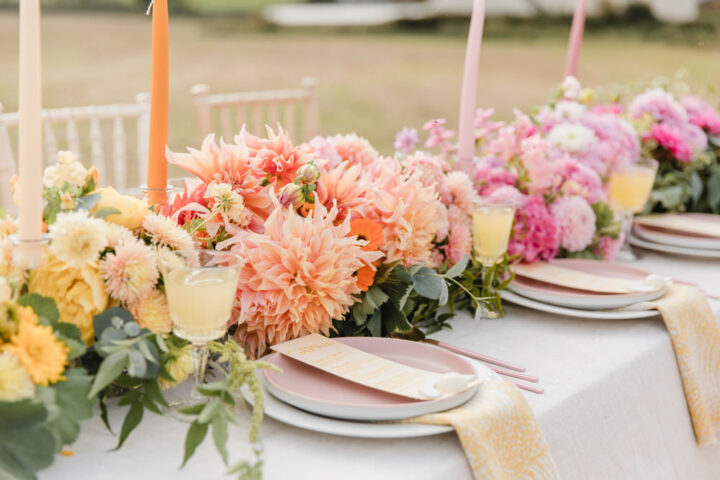 Table Runner Idea Wedding Rainbow Flowers Michelle Huggleston Photography